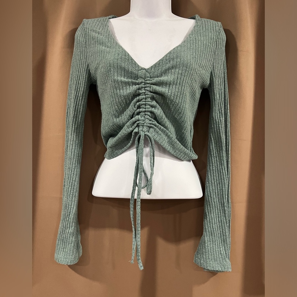 SHEIN Ribbed Long Sleeve with Adjustable Front Tie Detail
